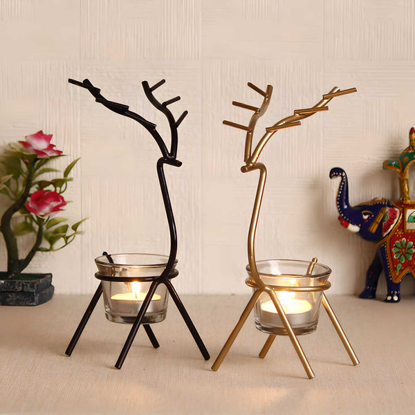 eCraftIndia Set of 2 Deer Shape Decorative Handcrafted Metal Tea Light Holder